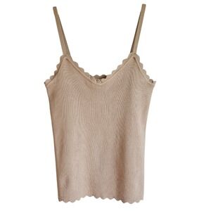 Sweet Wanderer Tank Size L Beige Ribbed Knit Scallop Hem Neutral‎ Feminine Layer